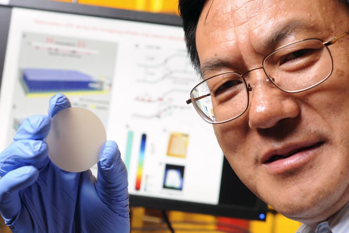 Prof. Zhong Lin Wang with one of the piezo-phototronic LED arrays
