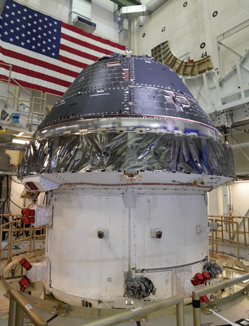 The Orion spacecraft in the Neil Armstrong Operations and Checkout Building at the Kennedy Space Center, Florida
