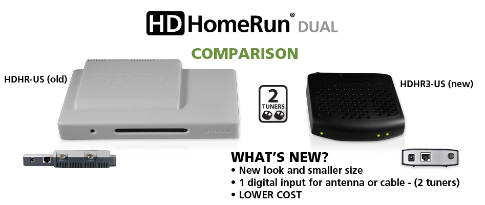 The orginal HDHomeRun (left) compared to the new model