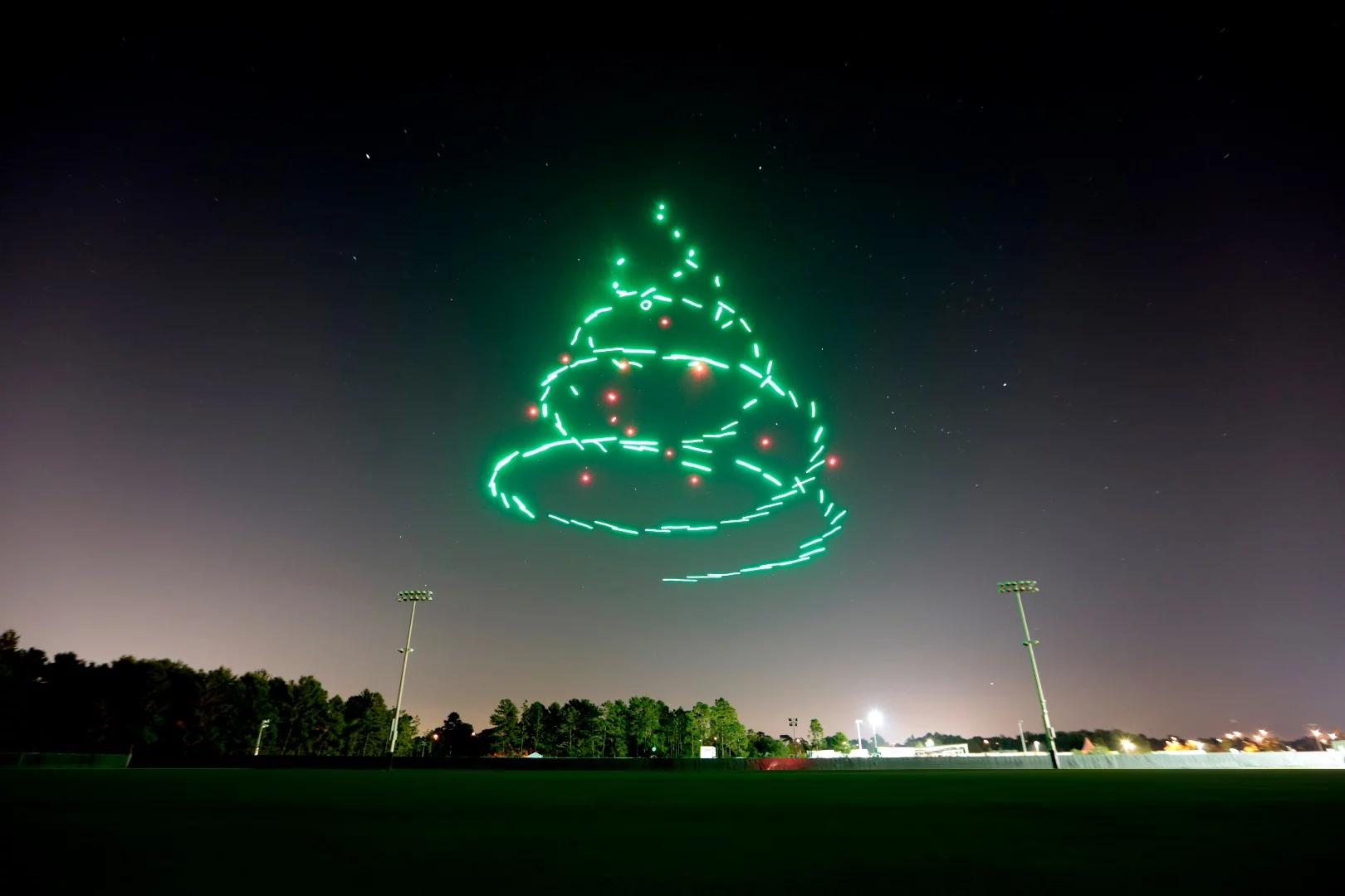 The drones will take flight in a choreographed performance and form holiday-themed animations