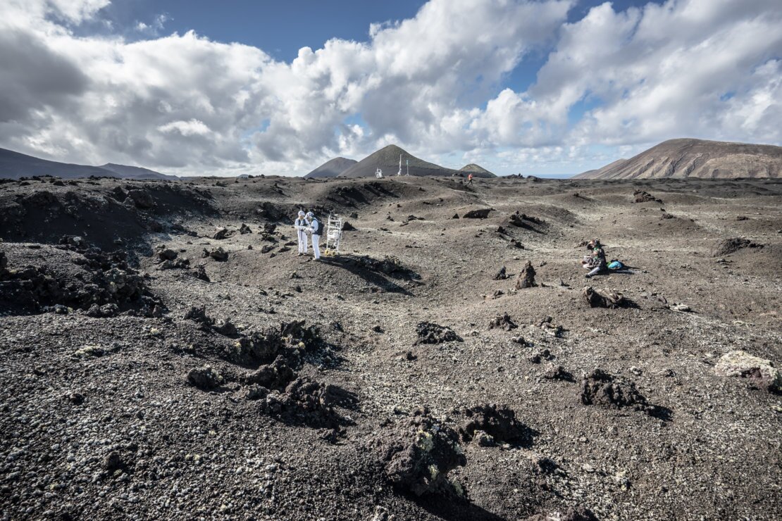 The site chosen for the ESA lunar spacewalk tests in the barren and dry landscape of Lanzarote in the Canary Islands, Spain