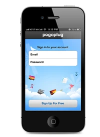 Pogoplug app login screen on an iPhone
