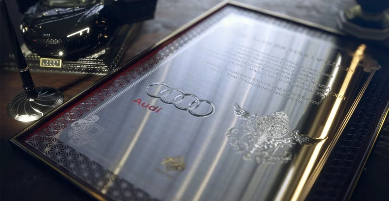Audi's royal warrant from the Kingdom of Lucis.