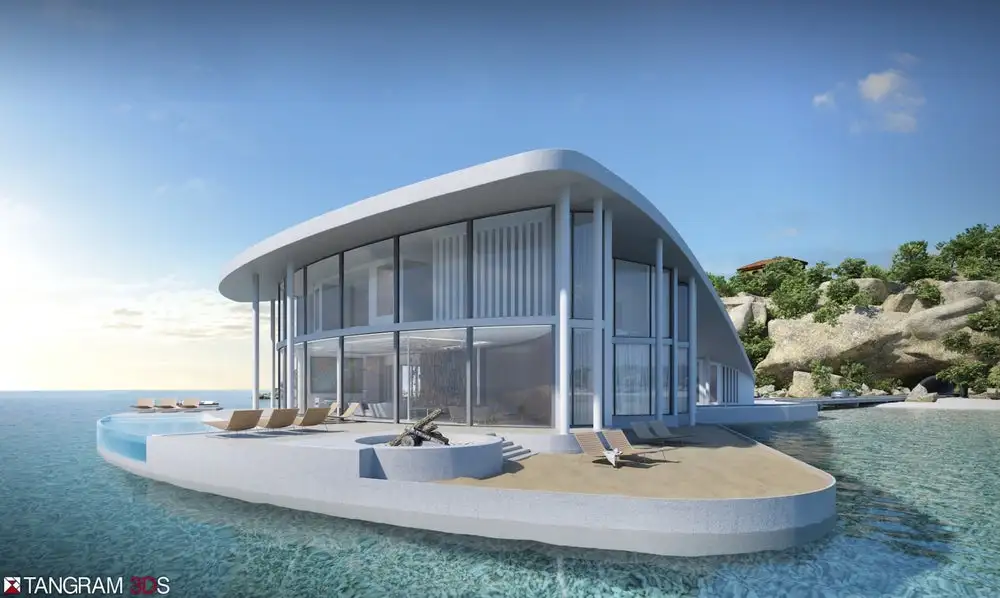 This floating home is, appropriately, called Sting Ray, and is designed by Boston, MA-based architecture firm Schopfer Associates