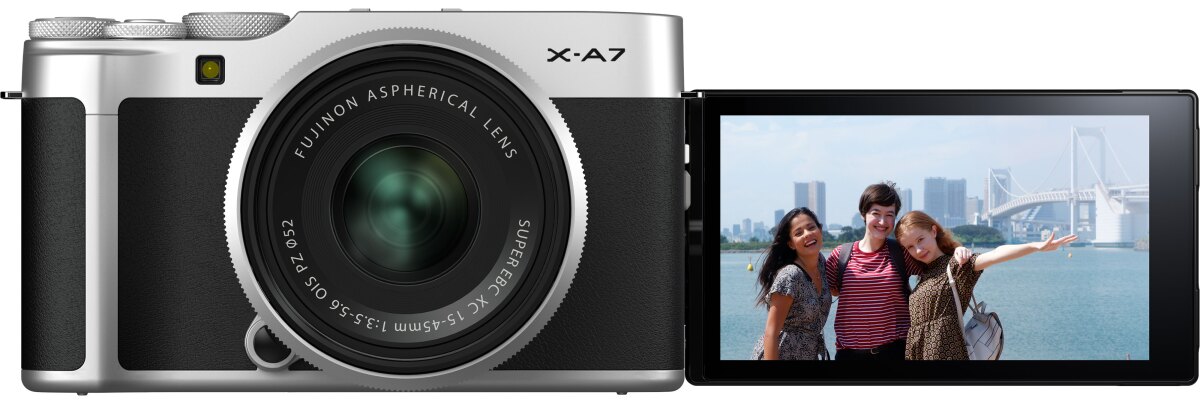 The X-A7 gains a large articulating display panel that can be flipped out for selfies