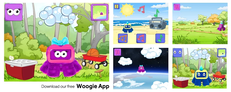 In-app games see you take a Woogie character on a series of adventures in situations from the backyard to the beach and space.
