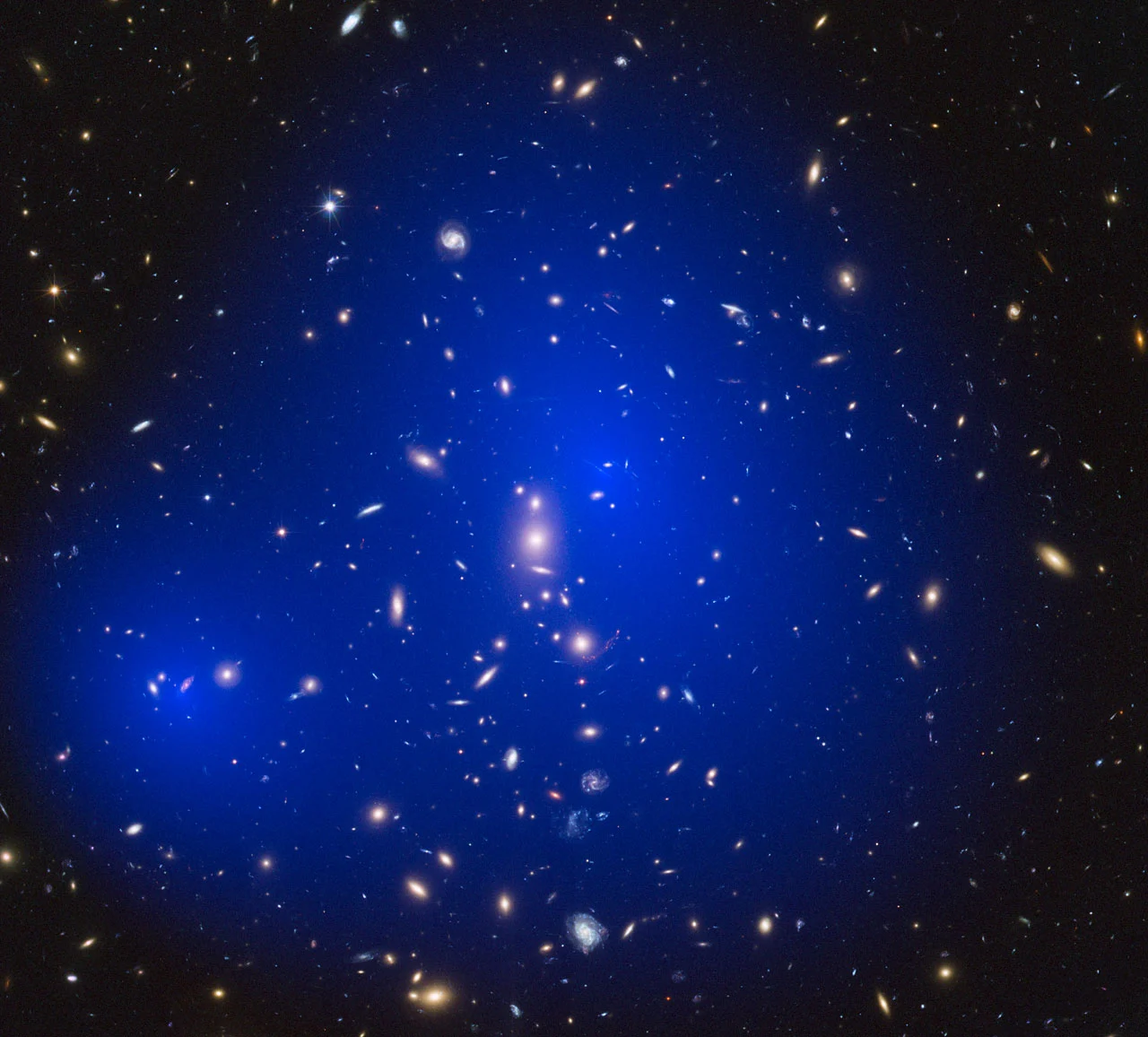Galaxy cluster ZwCl 1358+62 with dark matter map (Image: NASA/ESA)