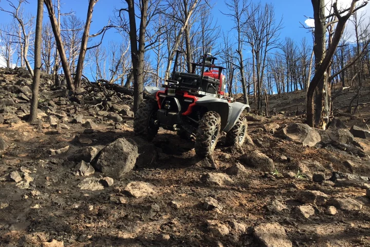 The Honda Autonomous Work Vehicle can manage any terrain that the Honda ATV it's based upon can navigate