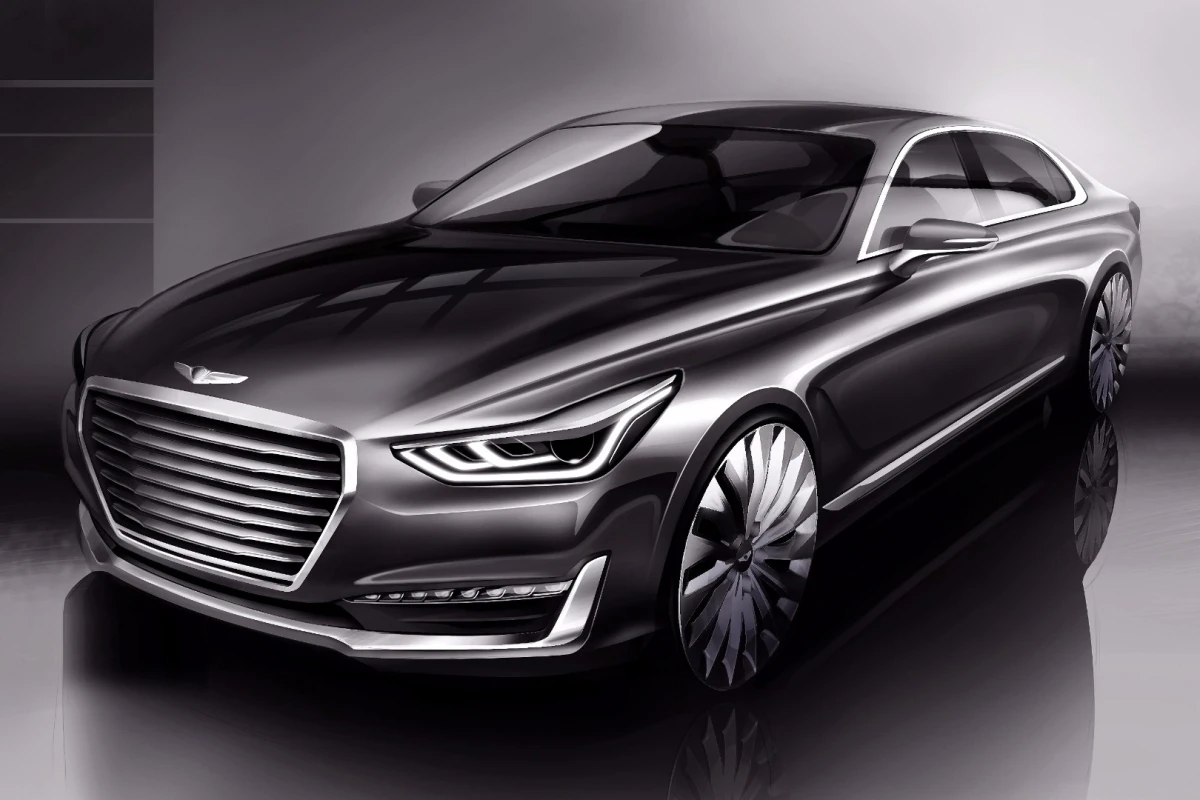 A rendering showing the design of Hyundai's Genesis luxury sub-brand, the G90