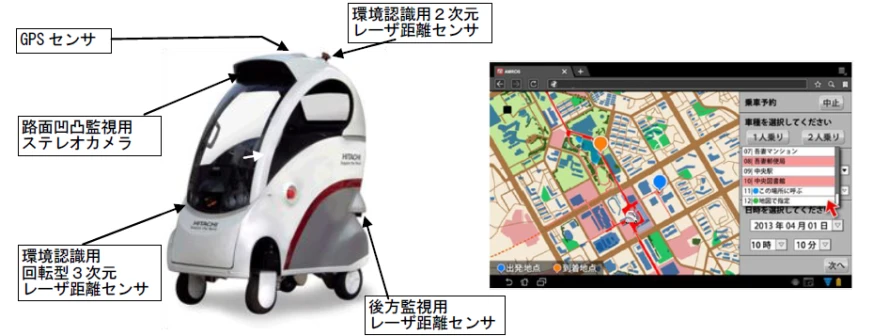 Hitachi's ROPITS' navigation system combines GPS, stereo cameras, and multiple laser range finders - and can drive to selected destinations on a tablet pc or mobile device