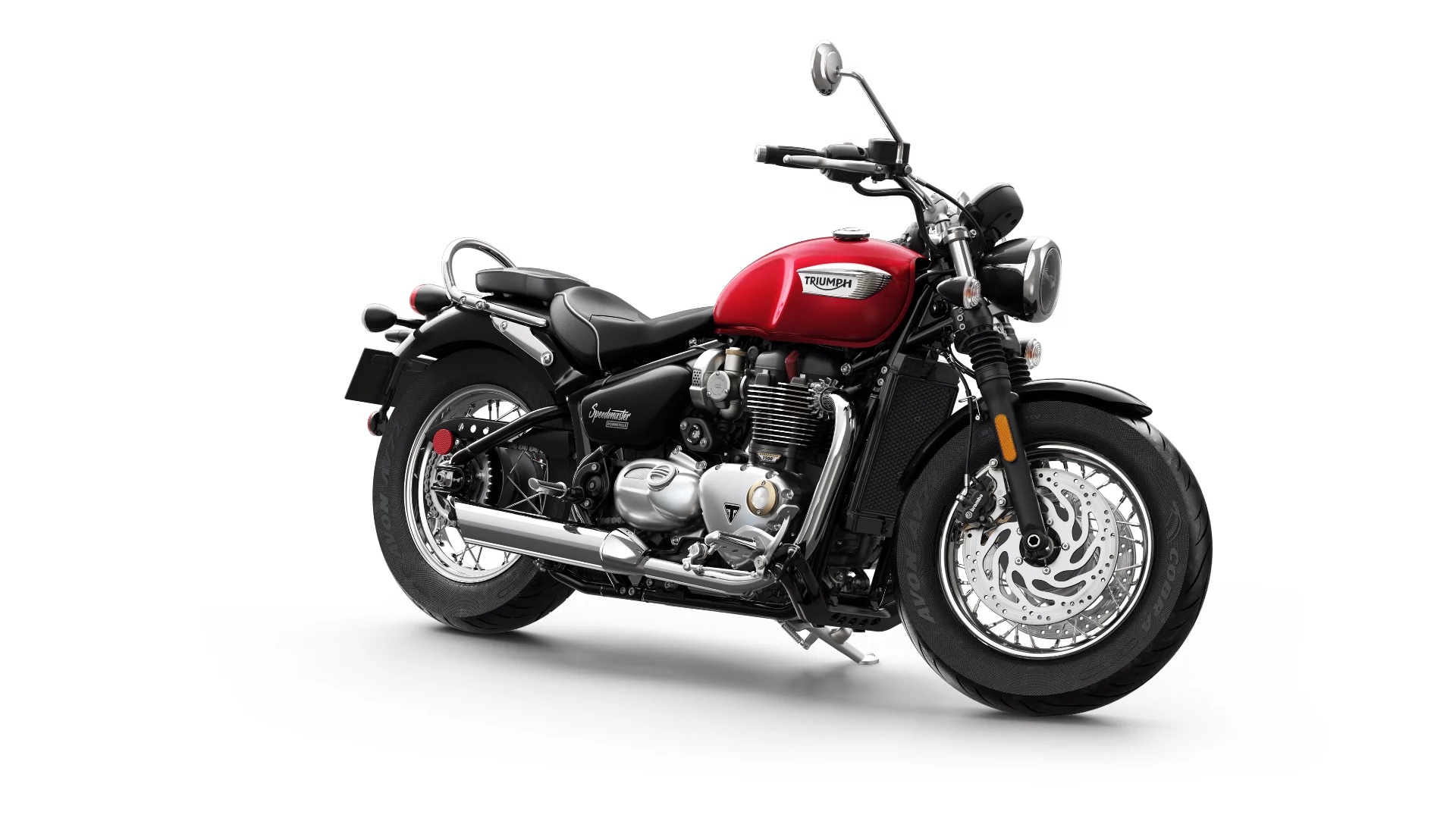 The 2018 Triumph Bonneville Speedmaster in Cranberry Red color
