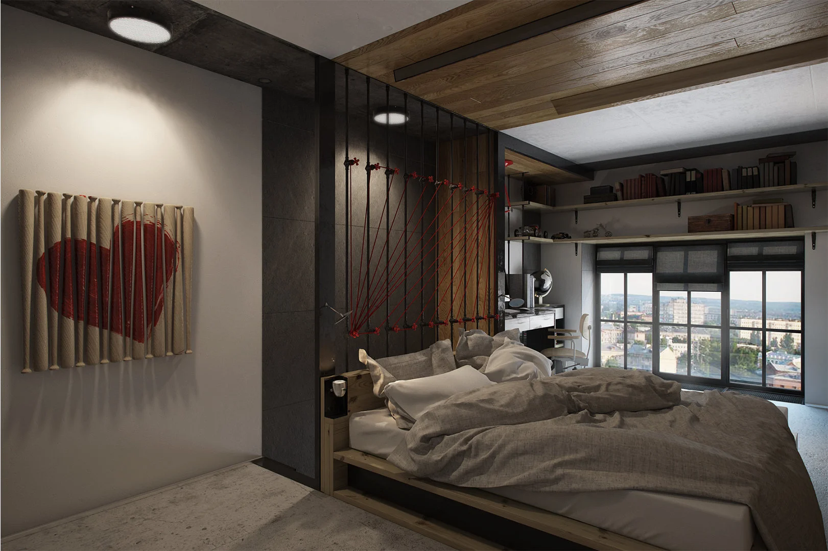 The architects managed to utilizes the entire 18 square meters (194 sq ft) in the bedroom zone