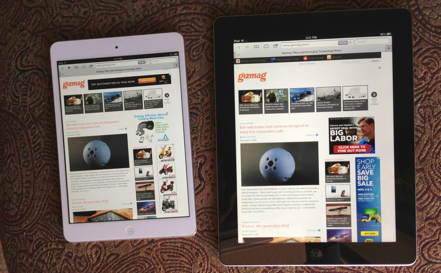 iPad mini (left), and 4th generation iPad (right)