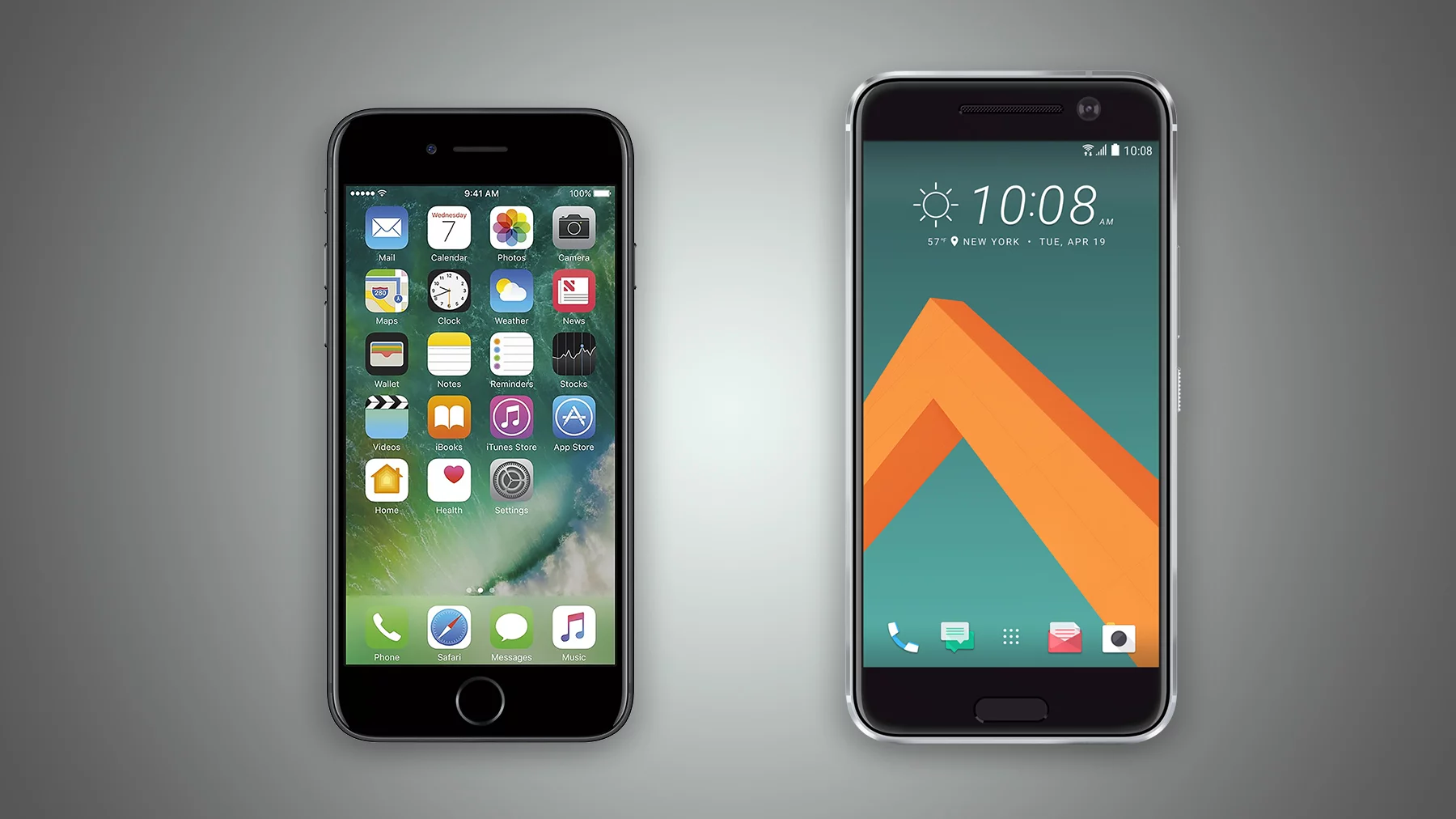 New Atlas compares the features and specs of the iPhone 7 (left) and HTC 10