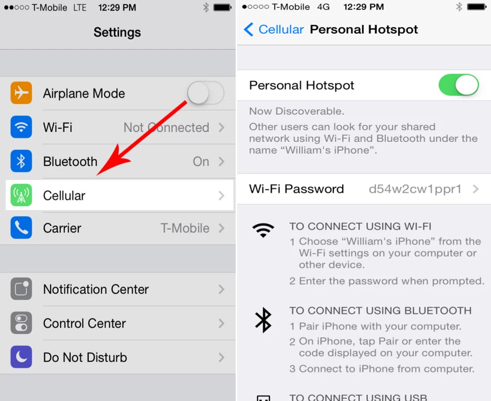 Setting up a Wi-Fi hotspot on iPhone