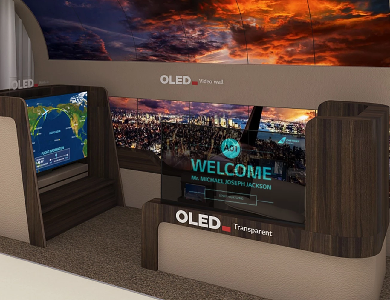 LG Display's vision for the aircraft cabin of the future includes an OLED wall and transparent partitions