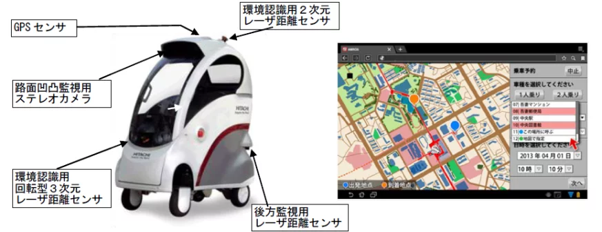 Hitachi's ROPITS' navigation system combines GPS, stereo cameras, and multiple laser range finders - and can drive to selected destinations on a tablet pc or mobile device