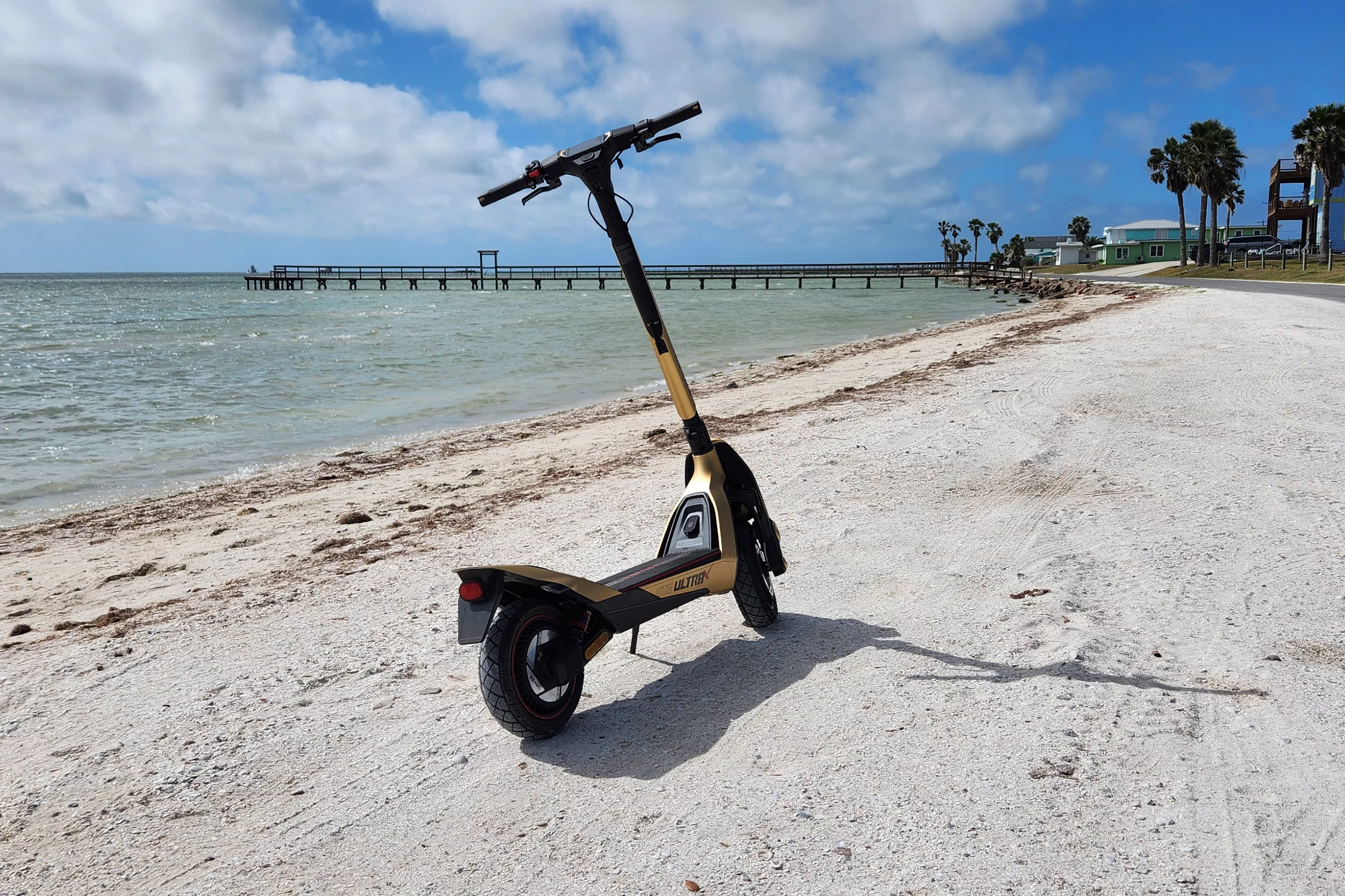 Riding around on hard-pack sand is no issue for the mighty 2WD scoot. Or even some of the softer stuff. I wouldn't hit the dunes with it though
