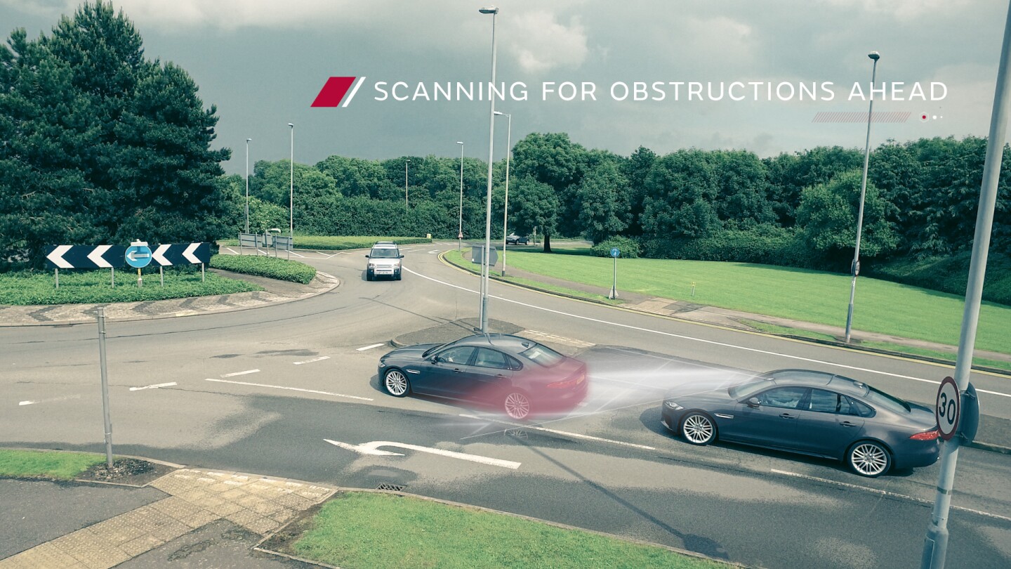 Jaguar's system uses a stereo camera to warn drivers if they're likely to hit something in front