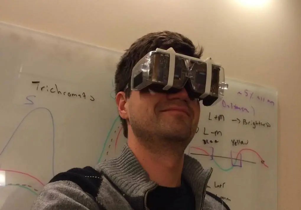 Image delivery is undertaken using a combination of custom optics and micro-mirrors to reflect low-powered LED light directly onto a user's retinas