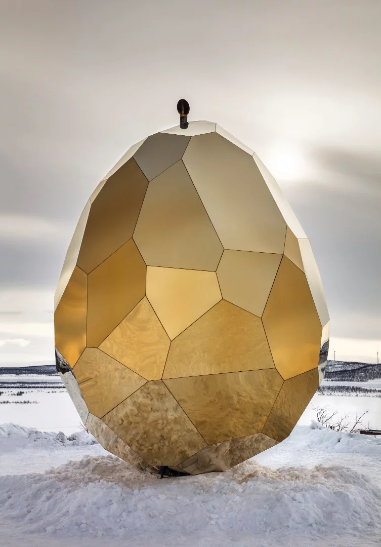 The Solar Egg measures 588 x 567 x 455 cm (231 x 223 x 179-in)