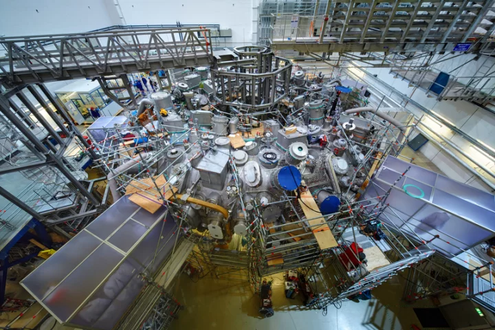The outside of the Wendelstein 7-x stellarator with its conglomeration of equipment, ports, and supporting structure