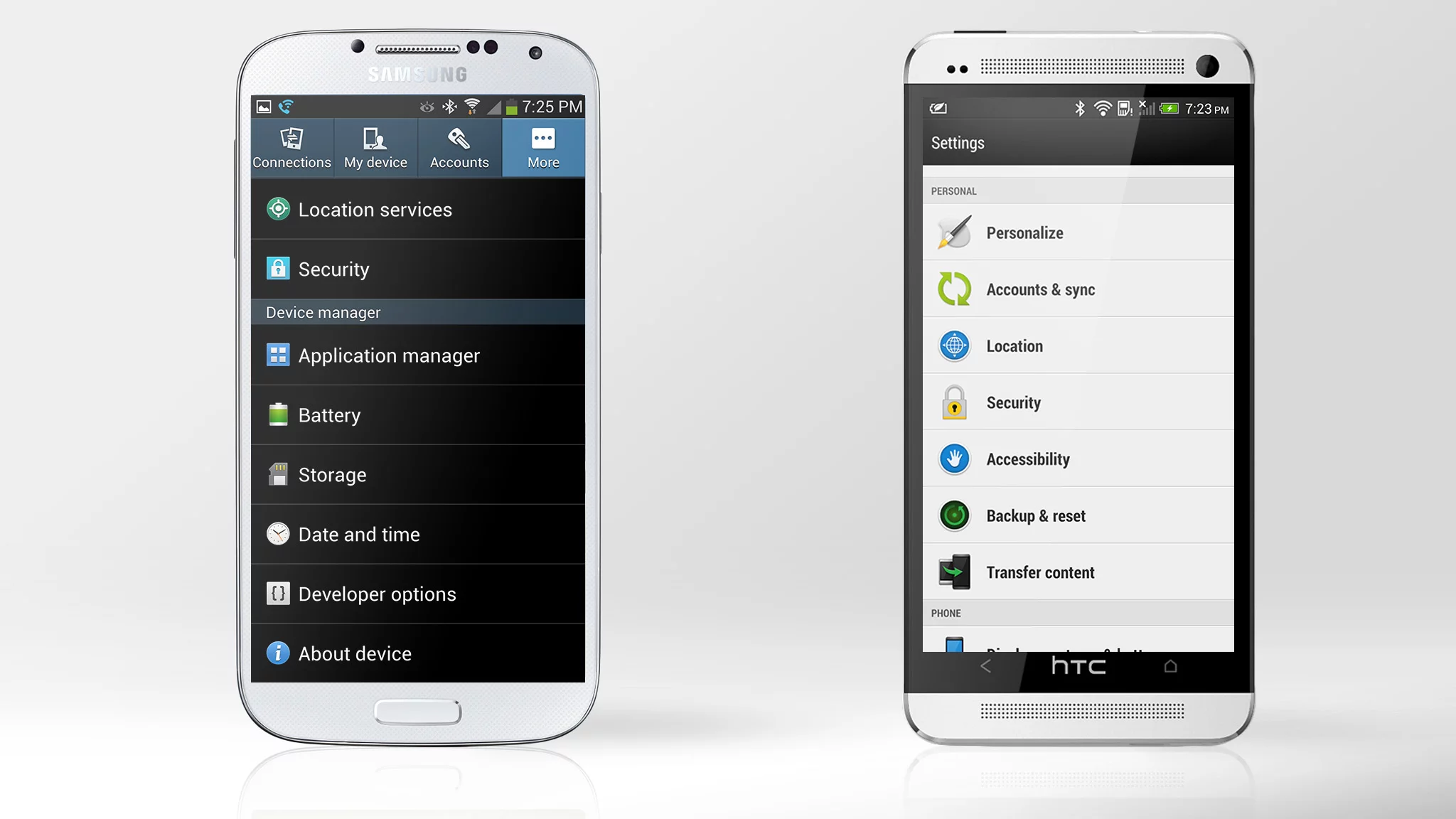 The GS4's menus lean towards blacks, while the One's menus sport a nice off-white