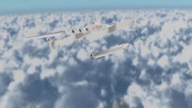 The Stratolaunch Systems carrier aircraft releasing the booster/spacecraft