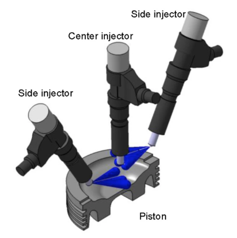 The new diesel engine design uses optimization of cylinder shape and tri-injection to control engine heat