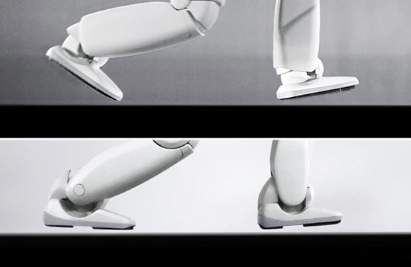 ASIMO's leg movement at its top running speed of 9 km/h (top) and at 6 km/h (bottom)