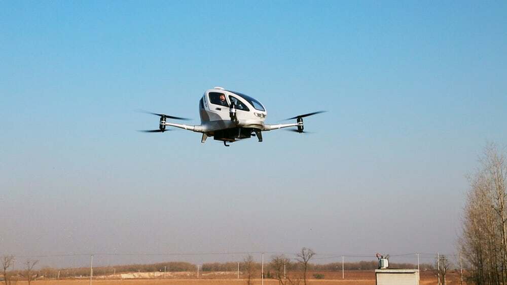 The Ehang taxi drone in action