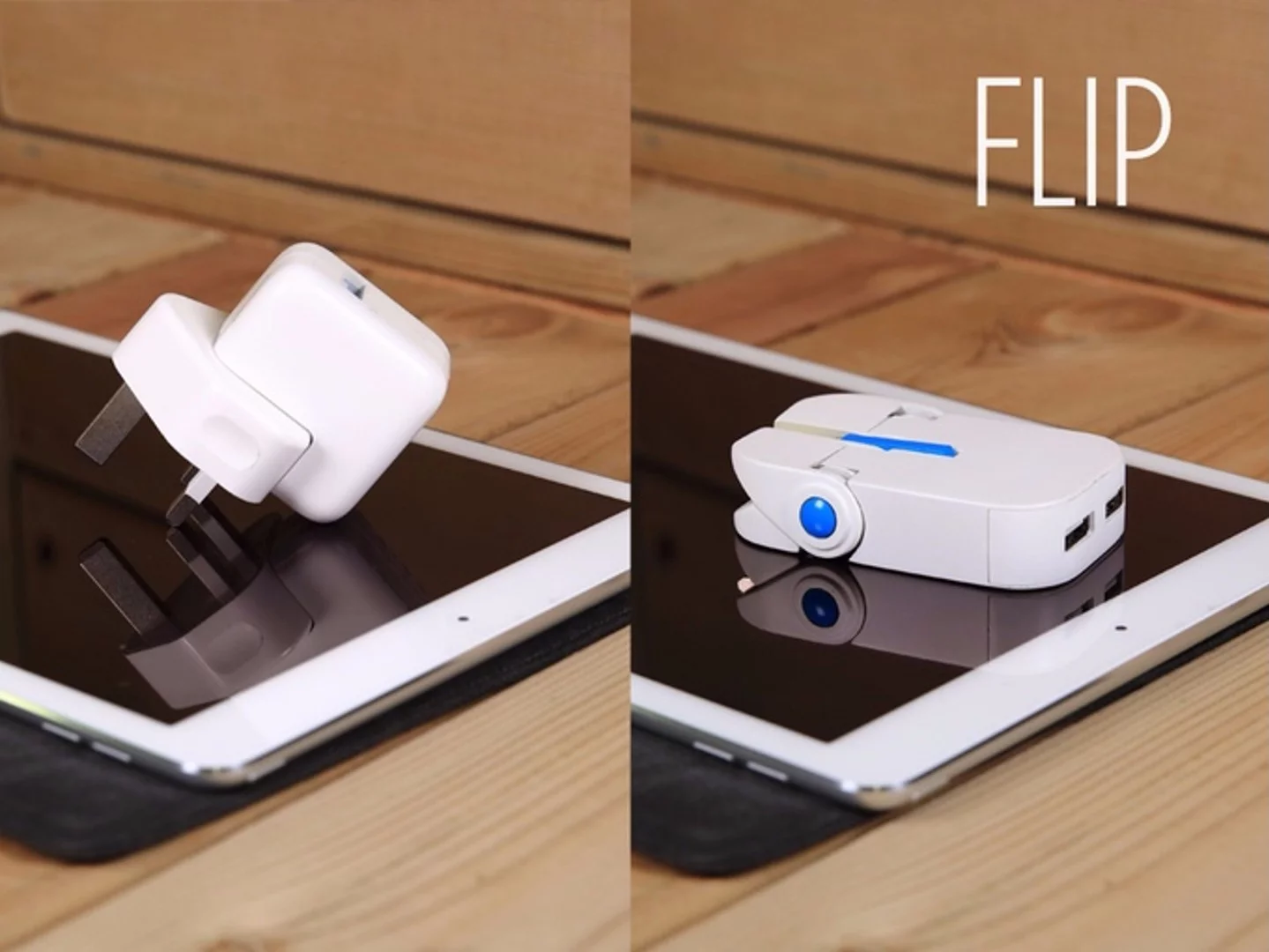 The Flip is thinner than conventional plugs when folded, and won't scratch devices