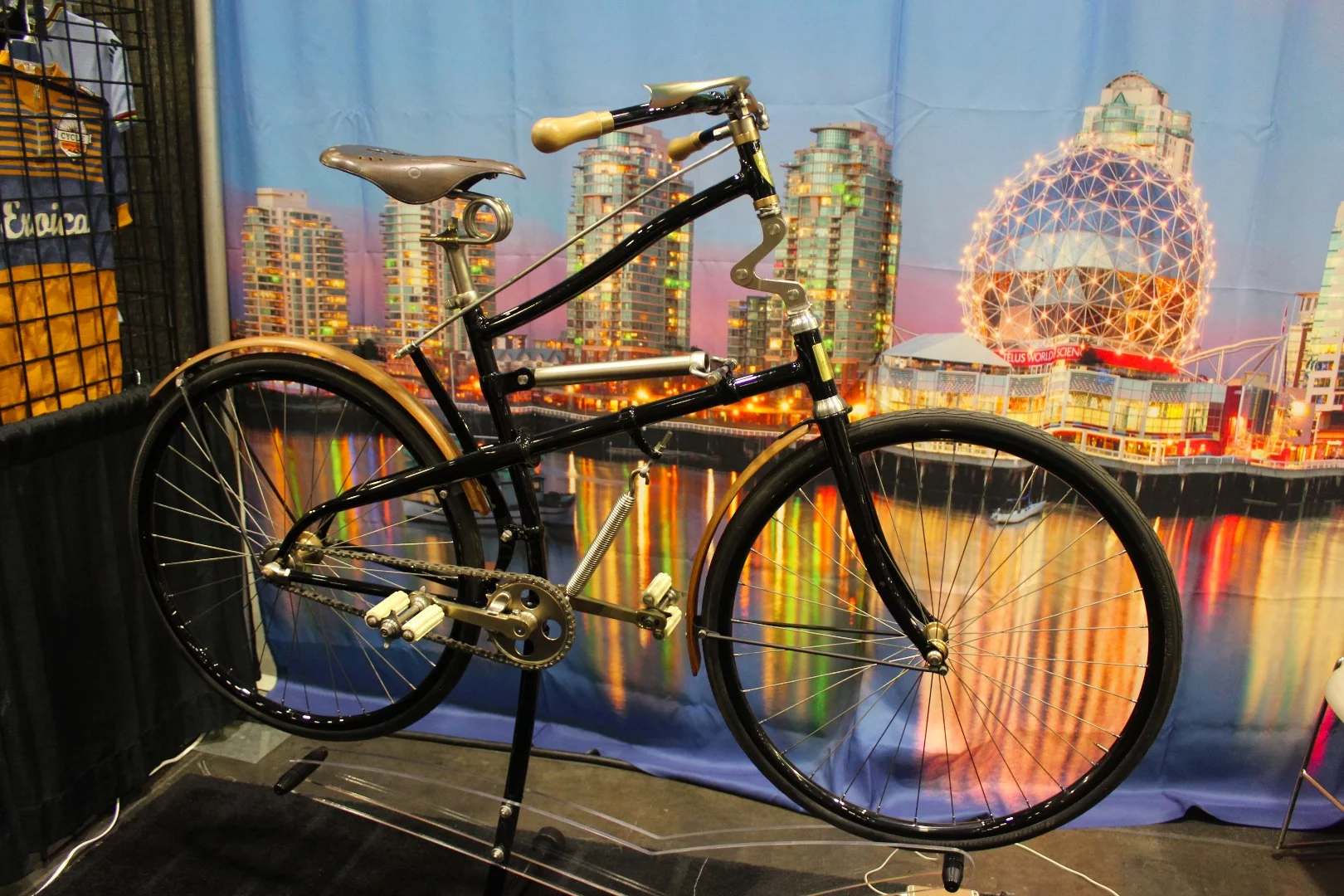 A reproduction 1888 full-suspension Whippet bike, made by Paul Brodie