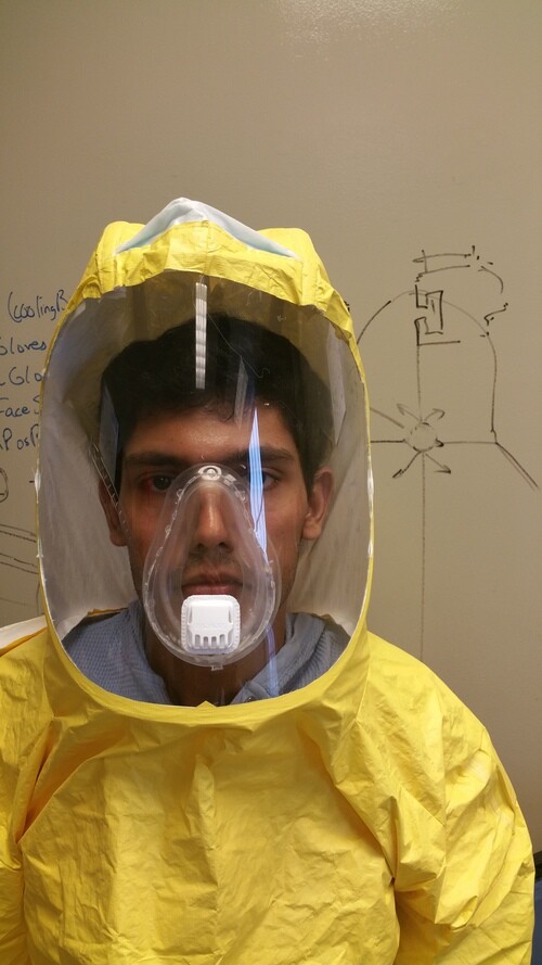 The Johns Hopkins Ebola suit includes an anti-fog breathing mask