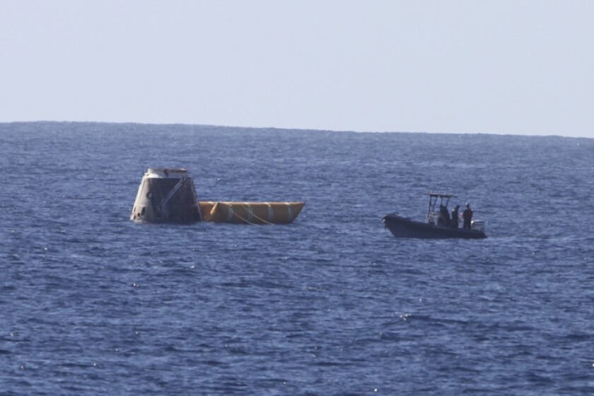 The Dragon space capsule is recovered from the Pacific Ocean (Image: SpaceX)