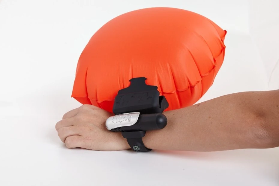 After the cushion inflates, you grab hold of it to keep your head above water