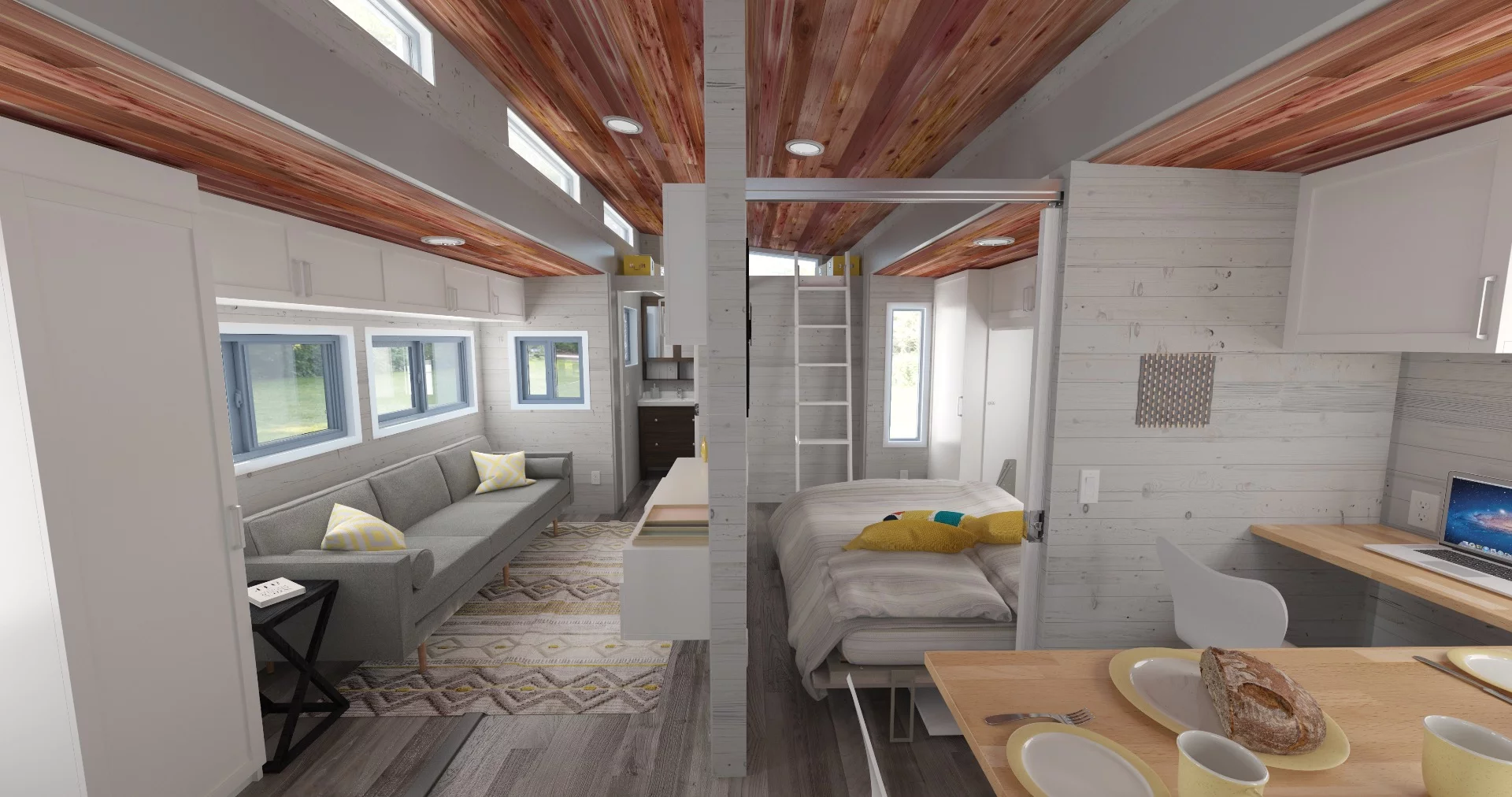 The Aurora tiny house is all laid-out on one level