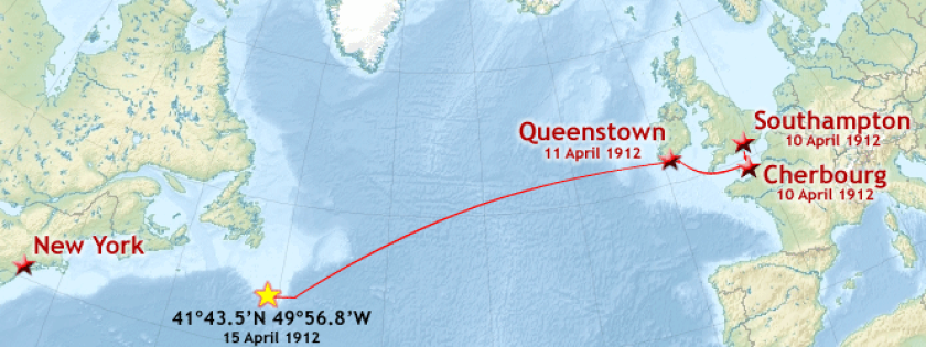 The planned route for Titanic's maiden voyage