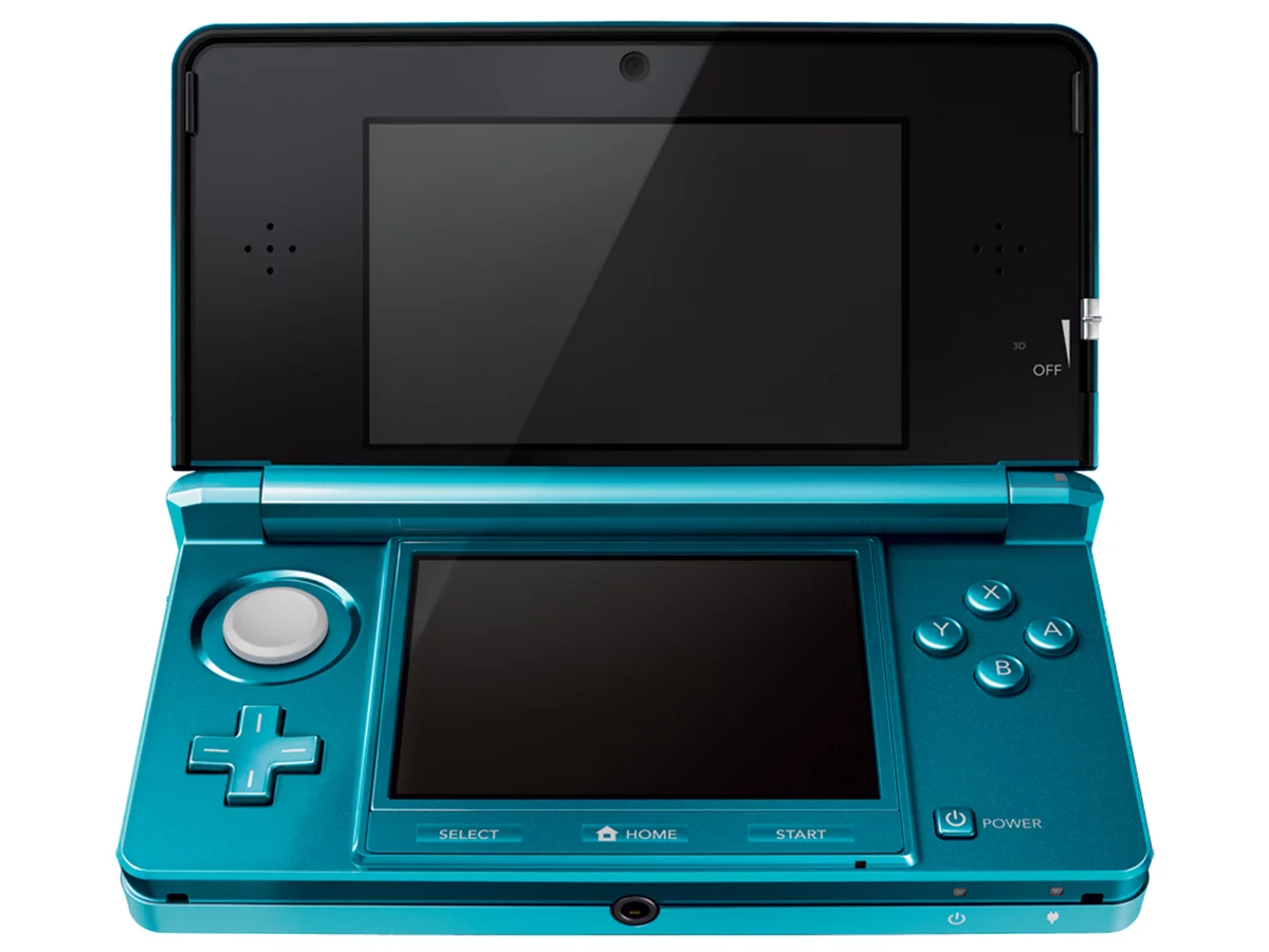 The Nintendo 3DS will be available in Cosmo Black or Aqua Blue (pictured)