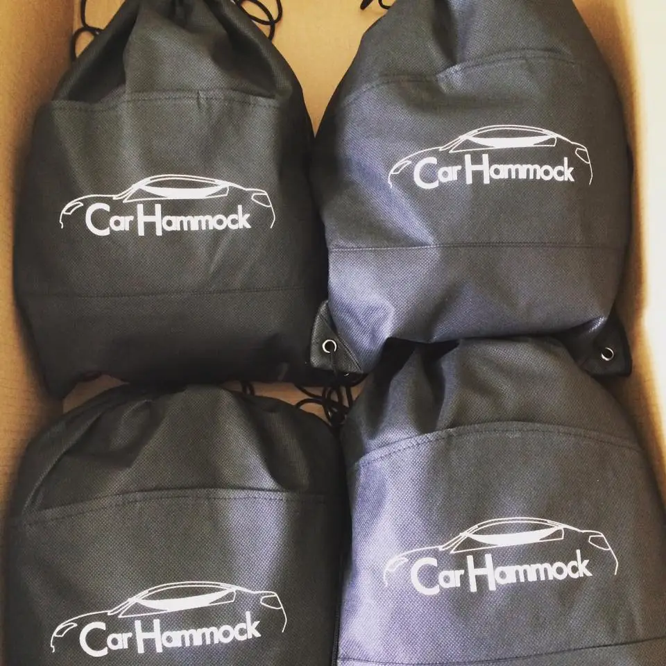 The Car Hammock packs into a drawstring bag