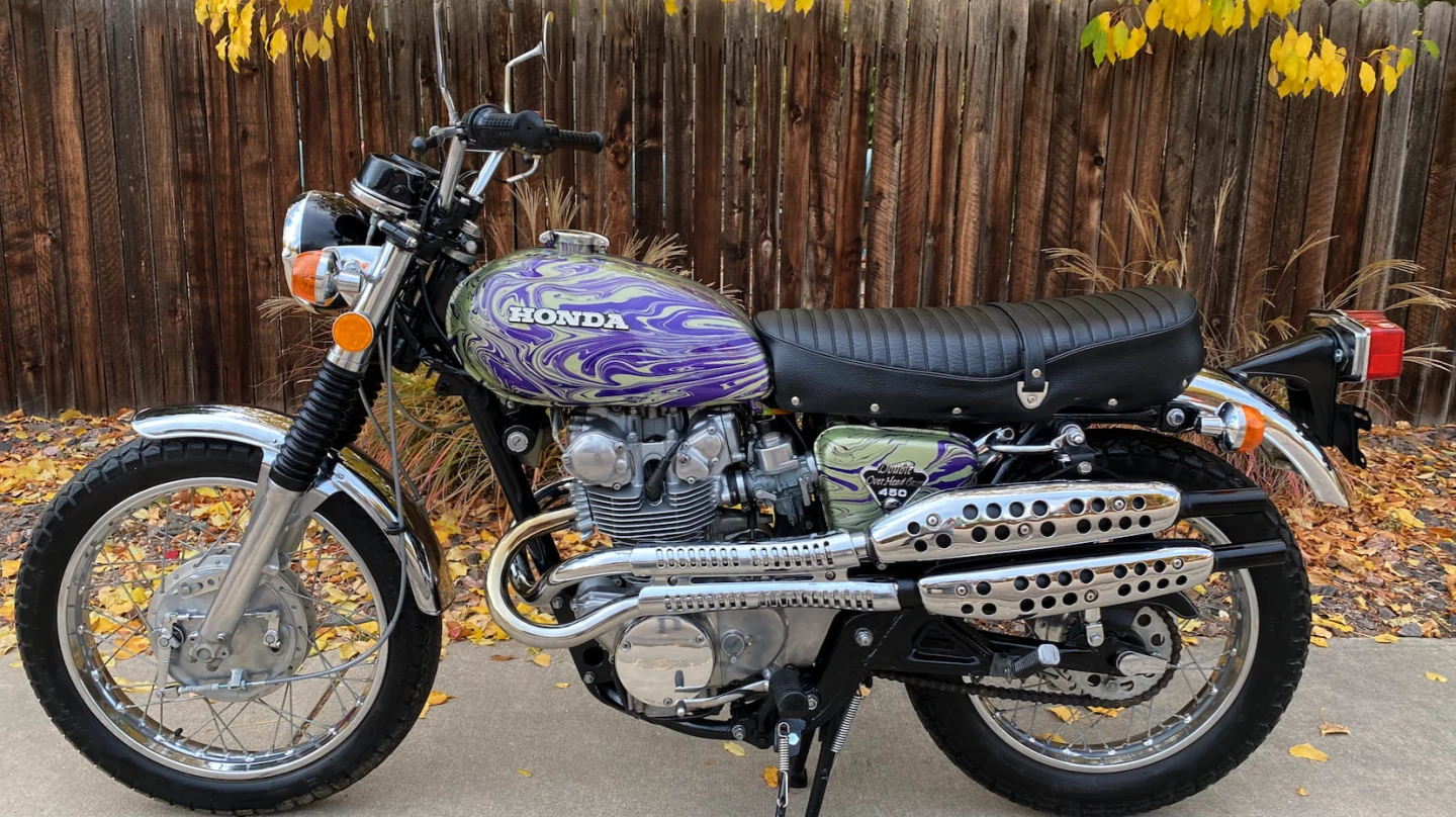 This 1972 Honda CL450 Flying Dragon sold for $58,300 as Lot F243.1 at Mecum Auctions' Las Vegas sale on Friday, 28 January 2022