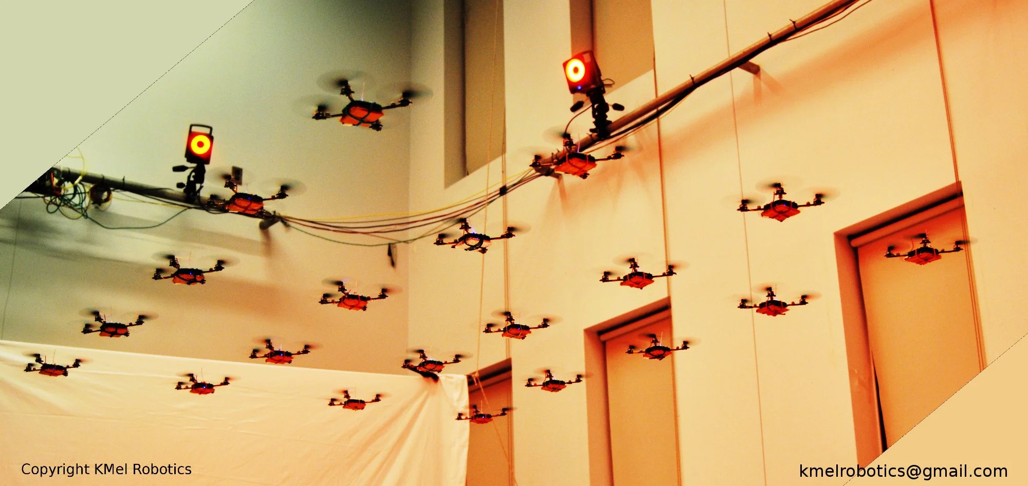 The autonomous squadron made up of 20 quadrotor robots from KMel Robotics (Photo: Kmel Robotics)