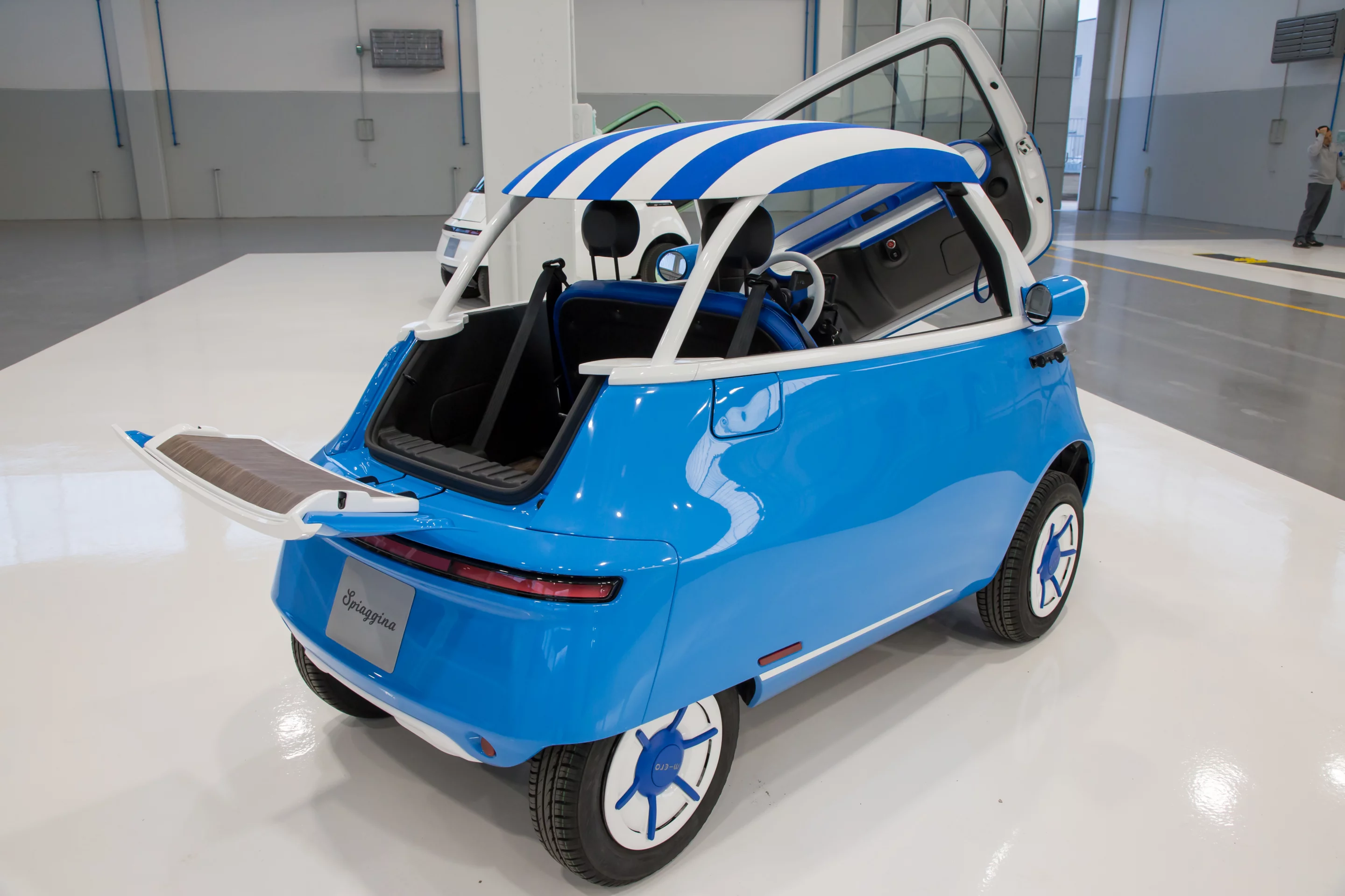 The Microlino Spiaggina electric micro car offers 240 liters of trunk space