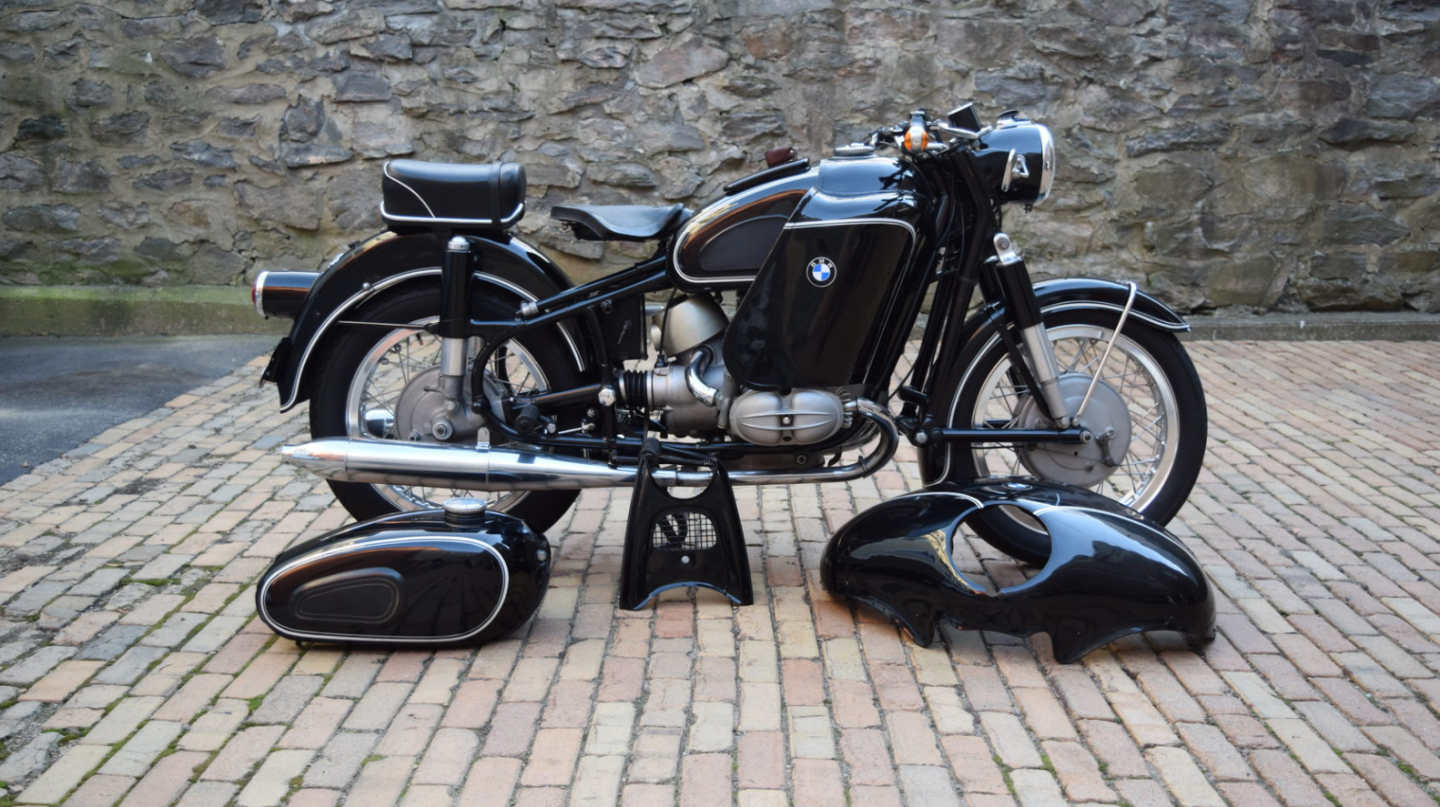 An excellent example of one of BMW's most sporting and celebrated models, this R69S was auctioned with the optional fairing and additional gas tank, documentation and the original instruction manual. It fetched $27,500. Auction Description