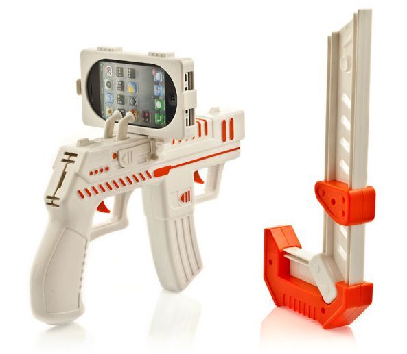 The appBlaster is an iPhone accessory that allows you to shoot at virtual aliens in your real-life surroundings, via the Alien Attack augmented reality app (Photo: RED5)