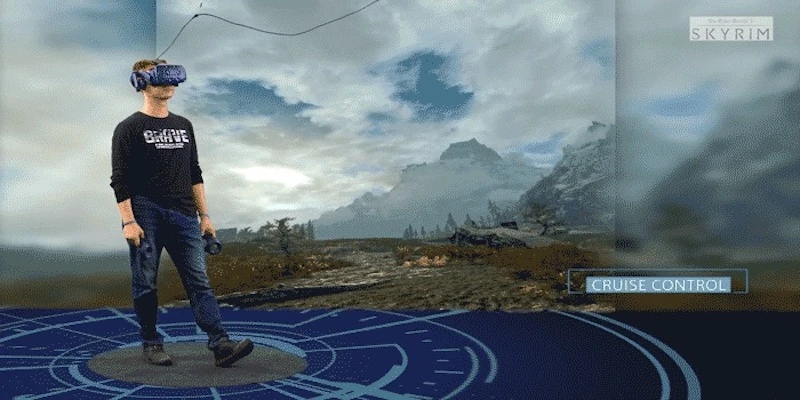 Holding one leg out uses Cruise Control, keeping the character moving forward without having to walk on the spot
