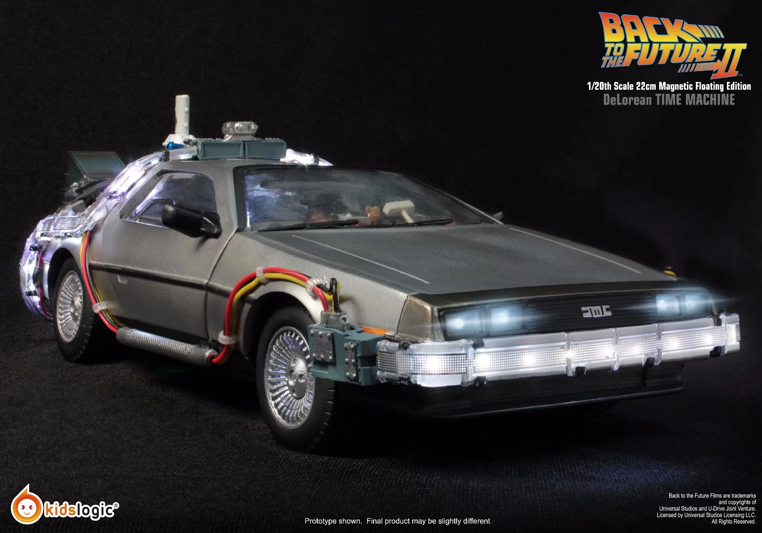 Detailed exterior of the scale model replica of the Back the the Future II hovering DeLorean