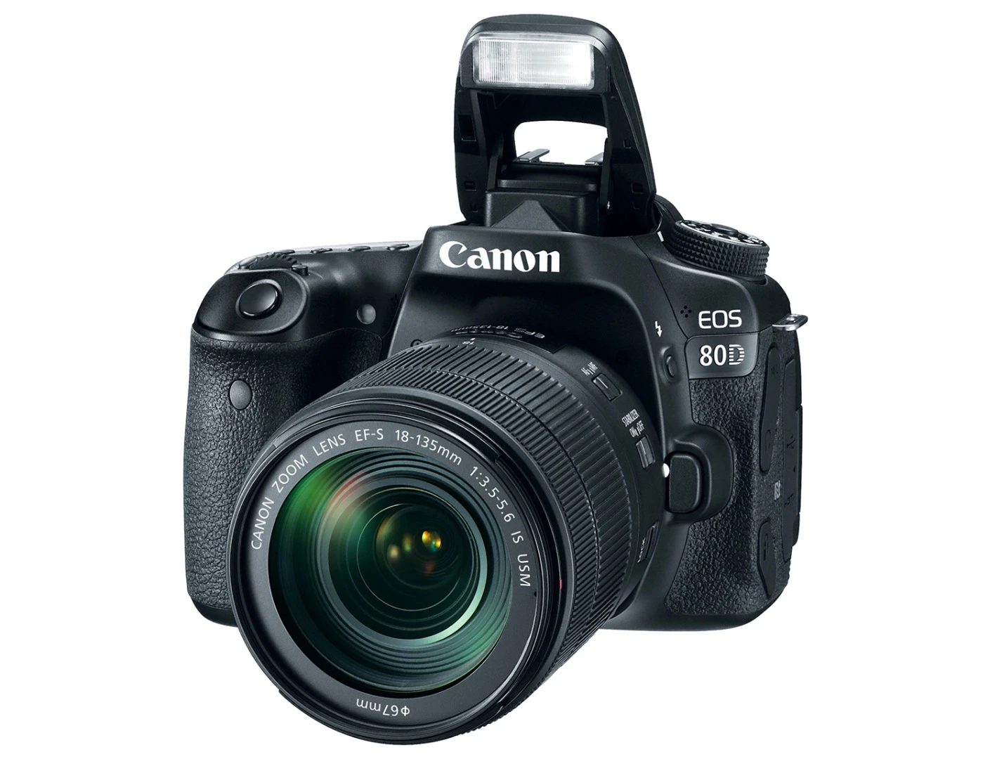 The Canon EOS 80D features a pop-up flash