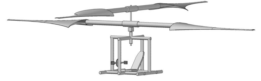 Unlike other Sikorsky contenders, the pilot of Huff's human-powered helicopter will be seated directly below the rotors