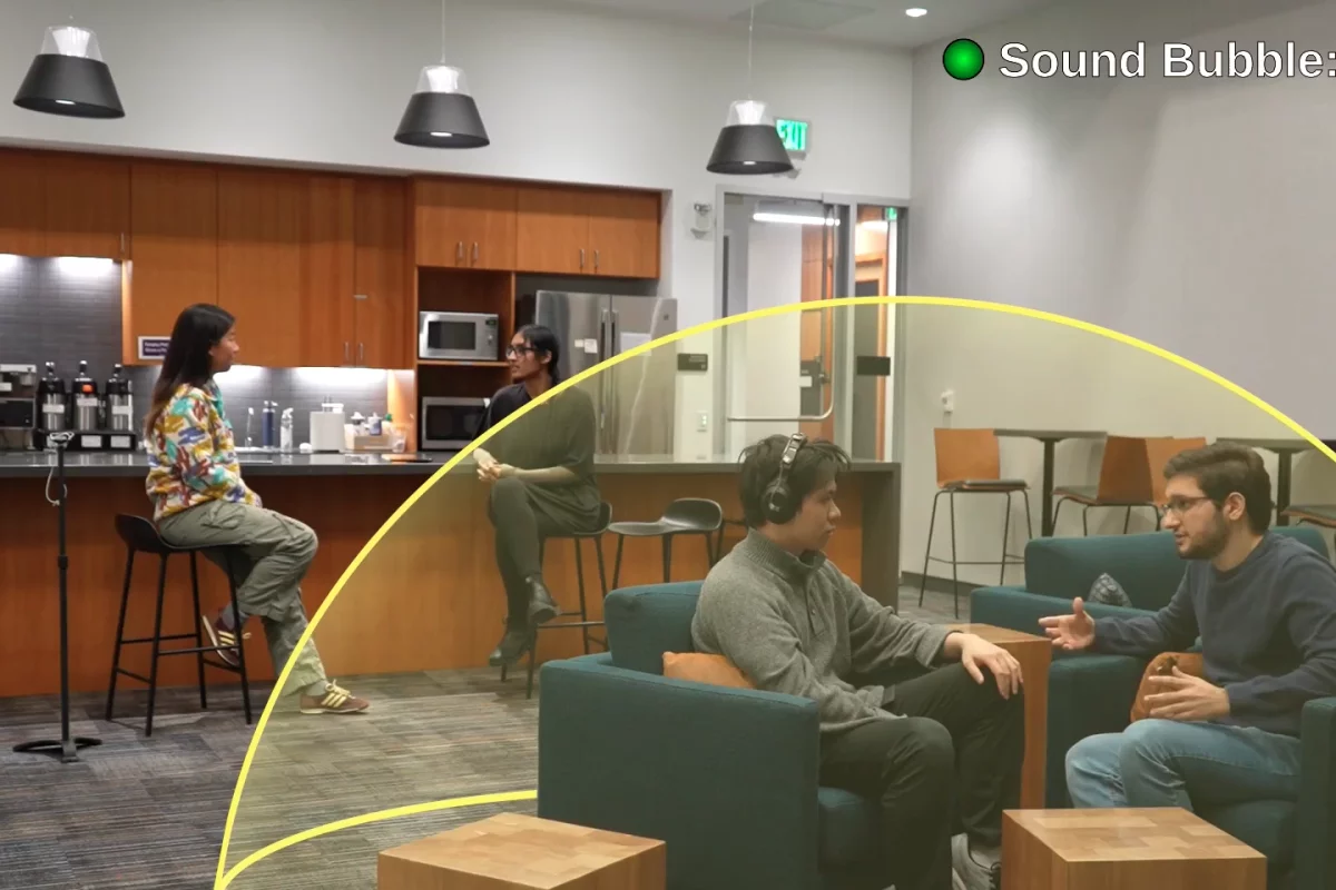 "Sound bubble" headphones selectively suppress noises a certain distance away, so users can clearly hear each other in conversation among background noise